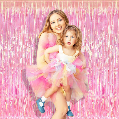 BRAVESHINE Pink Glitter Tinsel Foil Fringe Curtain - 2 Pcs 3.2x8.2 ft Metallic Party Supplies Photo Backdrop for Girl Princess Birthday Unicorn Bachelorette Butterfly Bridal Shower Party Decorations
