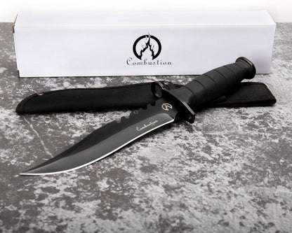 Fixed Blade Camping Knife, Hunting Knife with Nylon Sheath in Non-Slip Handle and High Carbon Stainless Steel Black Blade, Tactical Tools for Outdoor Hiking, Fishing, Carving, Diving, Bowie Combat Knife Everyday Carry