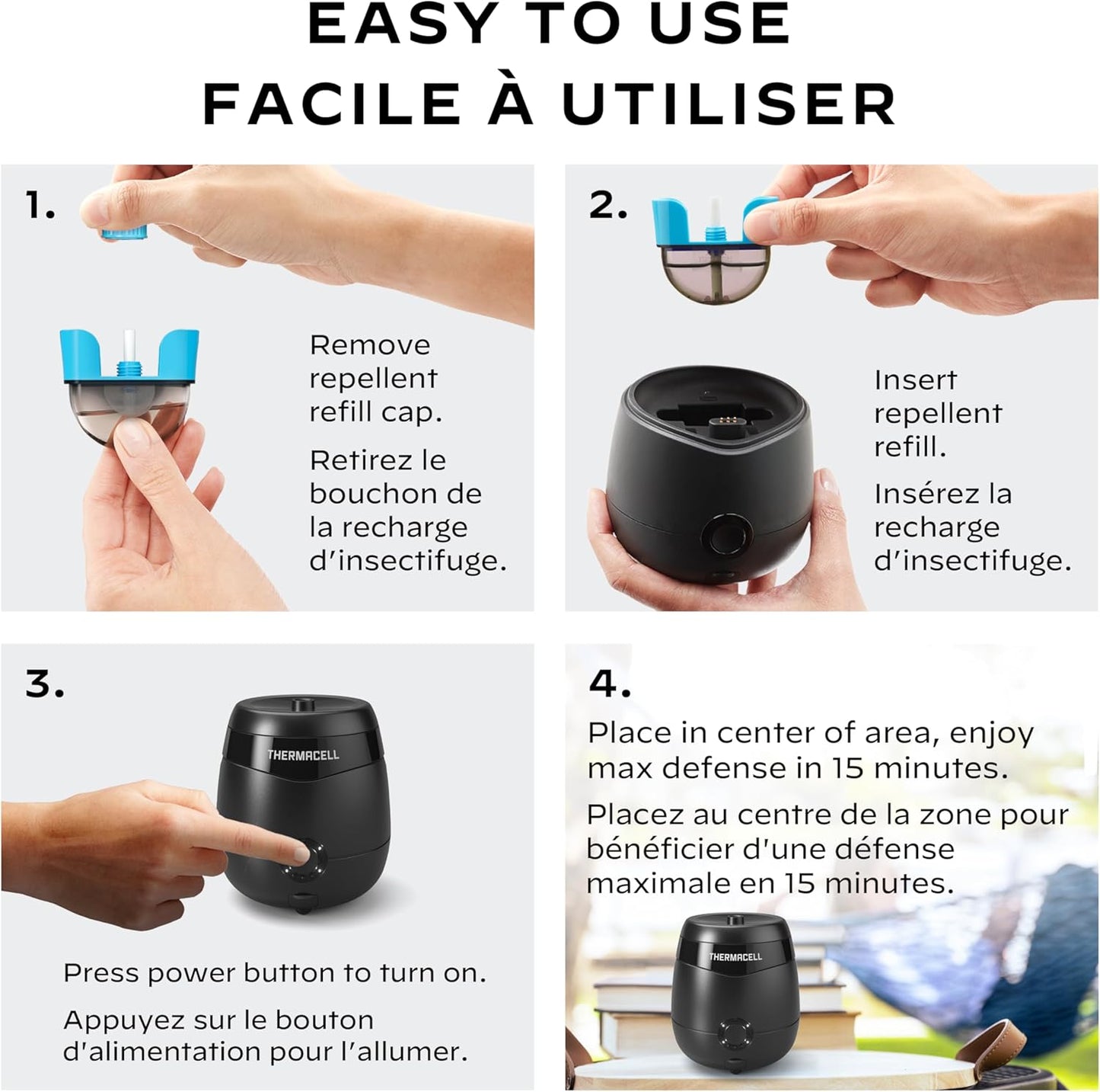 Thermacell Patio Shield Mosquito Repellent E-Series E65X Rechargeable Repeller; 20’ Mosquito Protection Zone; Includes 36-Hour Repellent Refill; No Spray, Flame or Scent; Docking Station