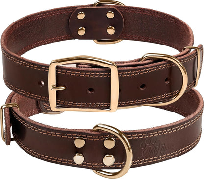 ADITYNA Heavy-Duty Leather Dog Collar for Medium Dogs - Soft and Strong, 100% Genuine Leather - Collier Pour Chien (Medium: Fit 13" - 20" Neck, Brown)