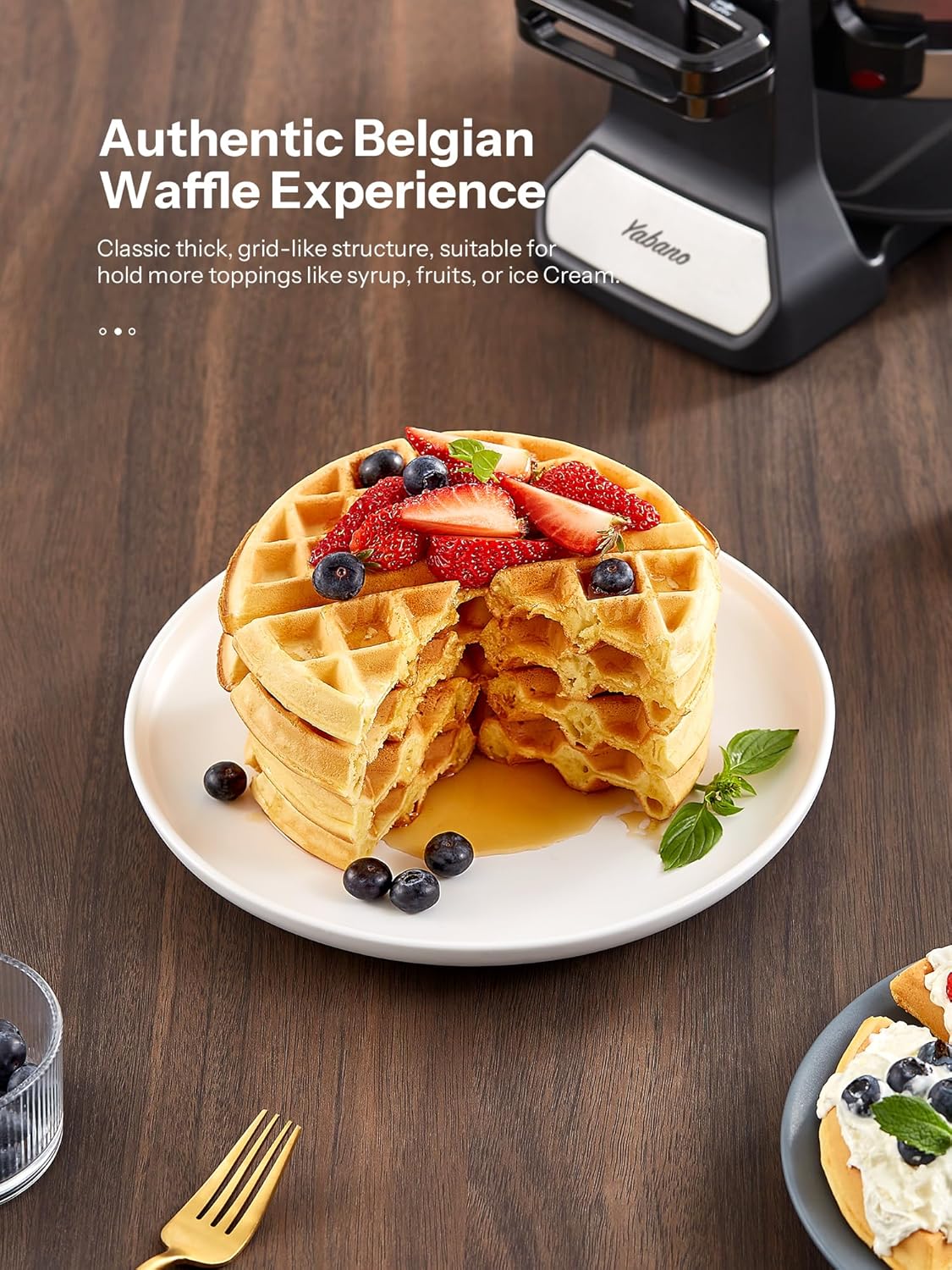 Belgian Waffle Maker with Double Waffle Plate, Yabano Rotating Waffle Iron with Nonstick Plates, Removable Drip Tray and Cool Touch Handles, Gaufrier Belge, Stainless Steel