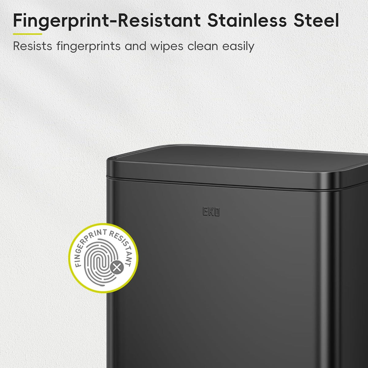 EKO Madison Matte Black 50 Liter/13.2 Gallon Step Trash Can with Inner Liner - Fingerprint Resistant Finish