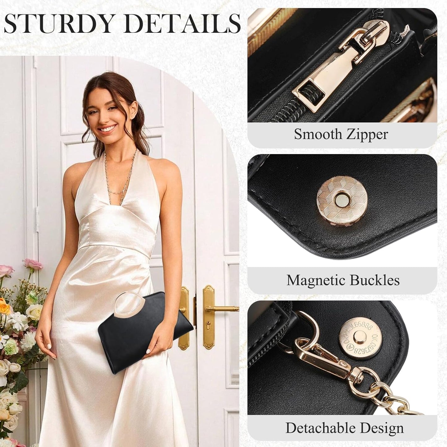 KASQO Clutch Purse for Women,Fashion Vegan Leather Evening Bag Formal Handbag Crossbody Bag for Party Wedding Cocktail Prom - PuriLite