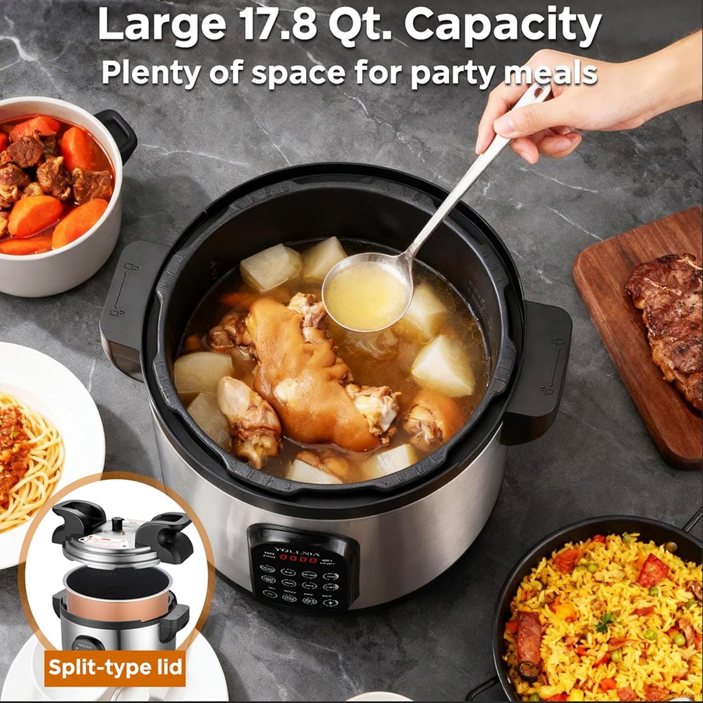17.8QT Commercial Electric Pressure Cooker stainless steel Pressure Cooker | 24-hour Presetting |12 in 1 slow cooker with temperature control | LED Multifunction Steamer, Food Warmer with nonstick pot
