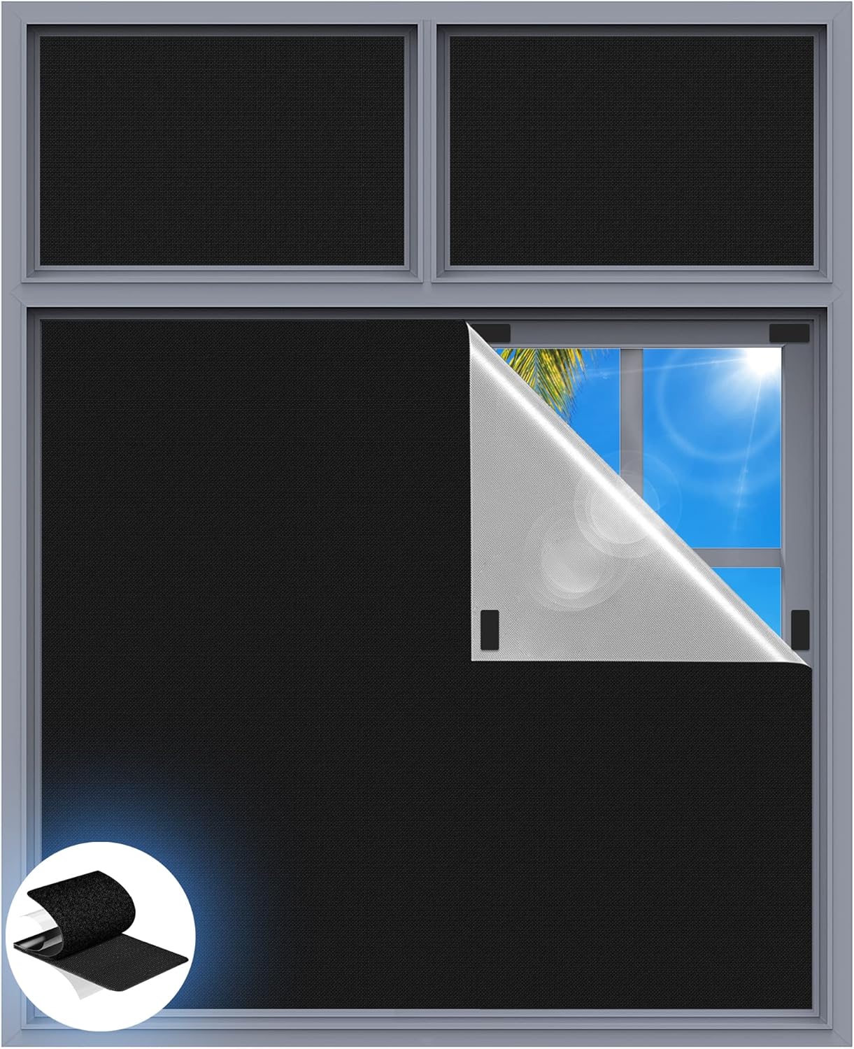 Blackout Curtains for Bedroom, 39" x 58" Portable Blackout Blinds with 20 Sets Hooks & Loops Strips for 100% Blackout Window Film, Temporary Blackout Shades for Windows Cover Nursery Travel RV- Black