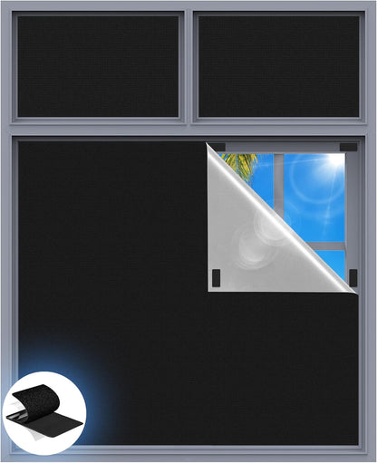 Blackout Curtains for Bedroom, 39" x 58" Portable Blackout Blinds with 20 Sets Hooks & Loops Strips for 100% Blackout Window Film, Temporary Blackout Shades for Windows Cover Nursery Travel RV- Black