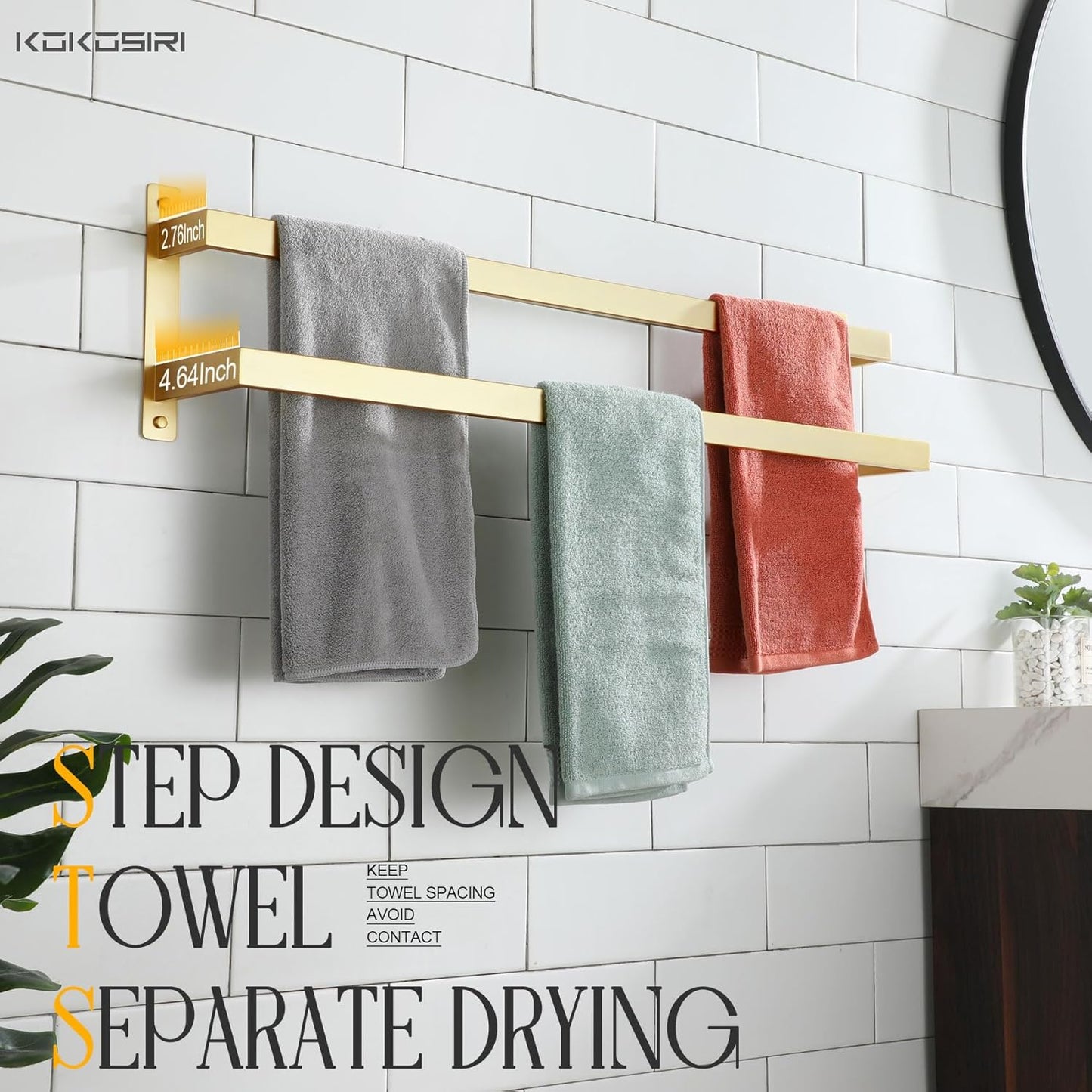 KOKOSIRI Towel Bars Black Bath Towel Holders 20 Inches Bathroom 2-Tiers Ladder Towel Rails Wall Mounted Towels Shelves Rack Stainless Steel, B5008BK-L20