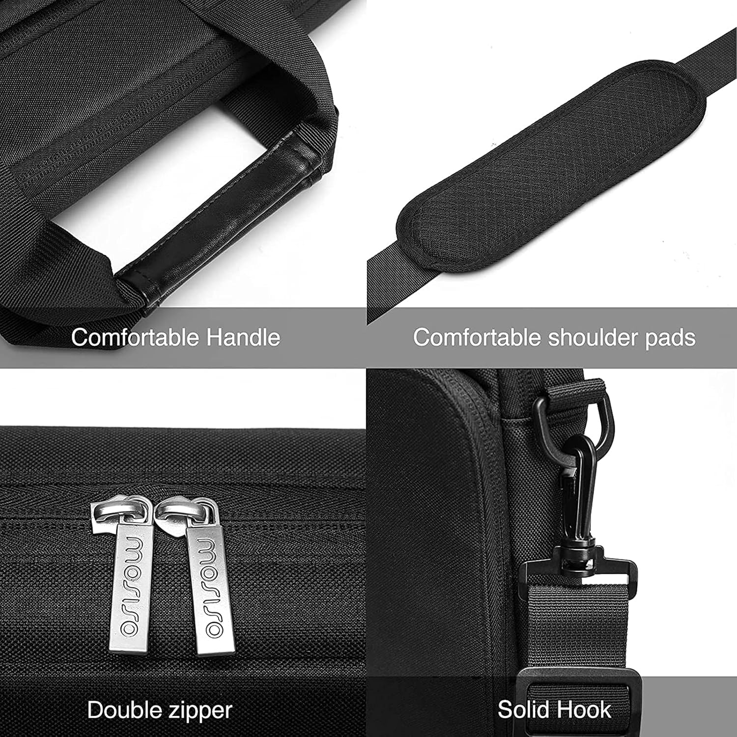 MOSISO 360 Protective Laptop Shoulder Bag Compatible with MacBook Pro 16 2023-2019 M2 A2780 M1 A2485 Pro/Max A2141,15-15.6 inch Notebook,Polyester Sleeve with 3 Front Pockets&Fix Handle&Belt,Black - PuriLite