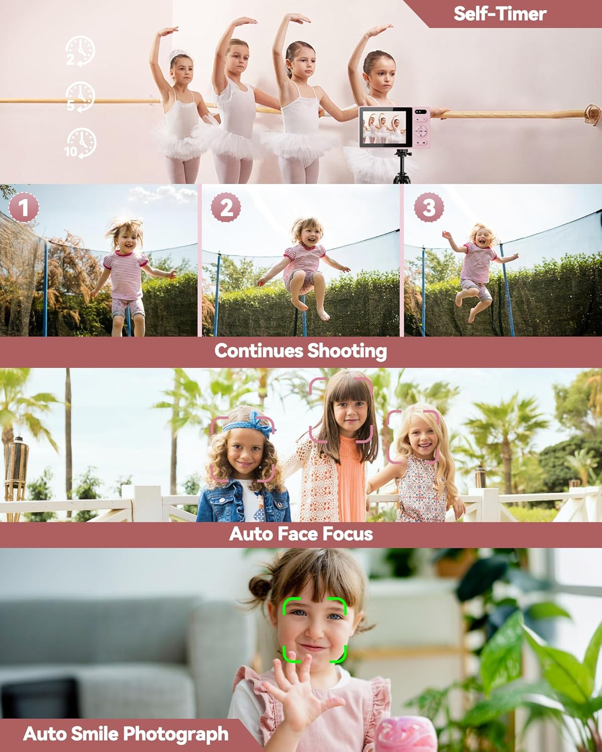 64GB Digital Camera for Kids Photography: 48MP Mini Camera Anti Shake 1080P Video Camera Autofocus 16X Zoom Anti Shake Point and Shoot Camera 2 Batteries Gift for Kid Student Beginner Black