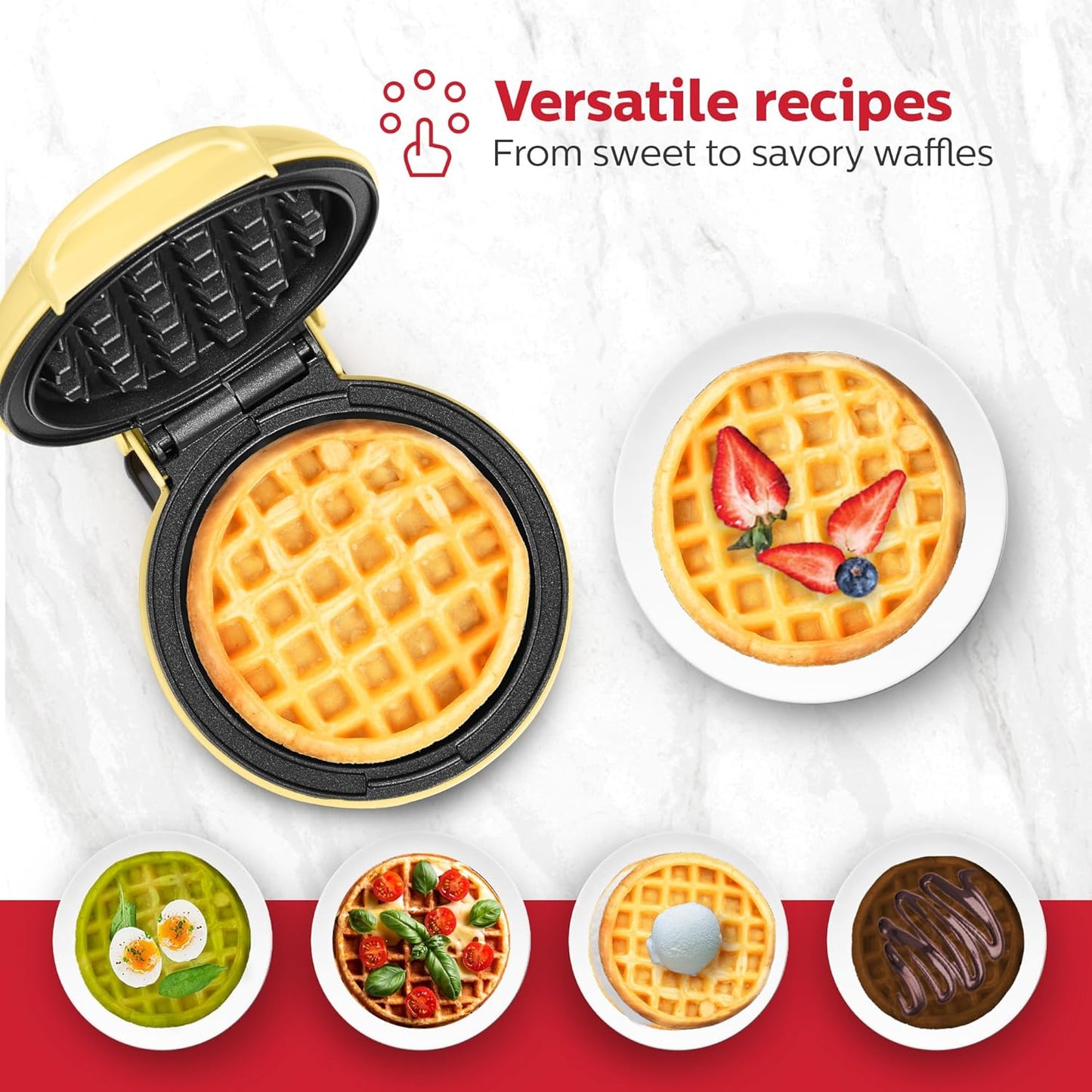 Holstein Housewares Personal/Mini Waffle Maker, Non-Stick Coating, Yellow - 4-inch Waffles in Minutes, Ideal for Breakfast, Brunch, Lunch or Snacks