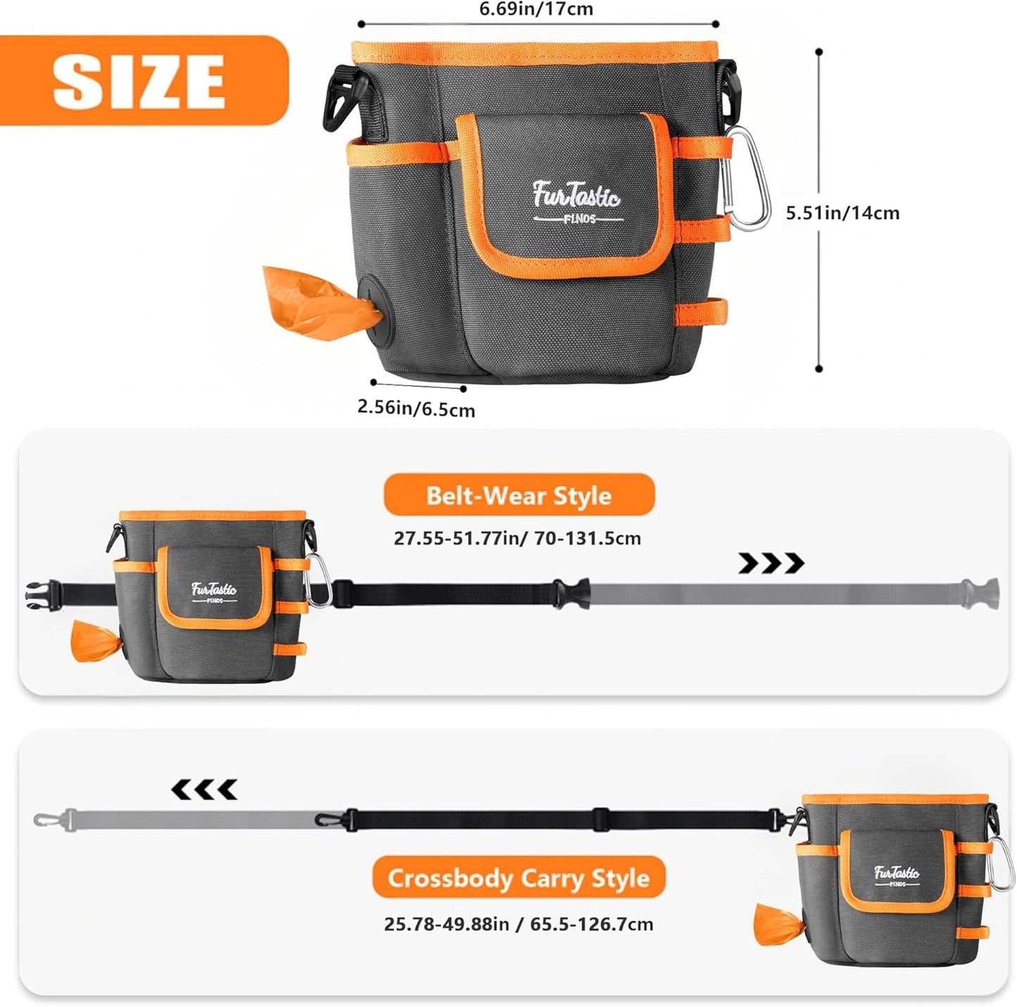 FurtasticFinds Dog Treat Pouch with Quick-Release Magnetic Closure, 3-Way Wear Treat Bags, 900D Waterproof Fabric, 4 Storage Spaces, Treat Pouch for Pet Training Walking (Grey)