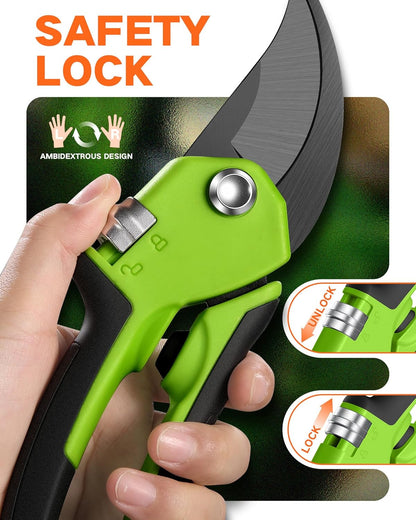 VOTREK Pruning Shears - 8.5" Heavy Duty Bypass Pruners for Gardening with Built-in Spring & SK5 Steel Blades - Ergonomic Adjustable Handle for All Hand Sizes, Garden Clipper Plant Scissors for Branch