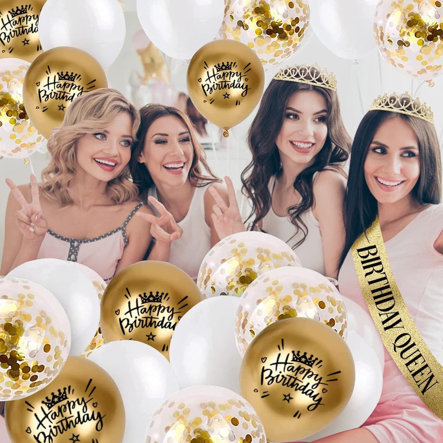 65th Birthday Decorations for Women, Including 65th Birthday Sash and Crown, Cake Topper and Candles, Number Balloons Rose Gold, 65 Year Old Gifts for Women