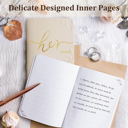 WEMATE Vow Books His and Hers,Wedding Vow Book with Gold Foil and 2 Pens, Wedding Essentials, Beautiful Wedding Present Stuff - Brown and Apricot