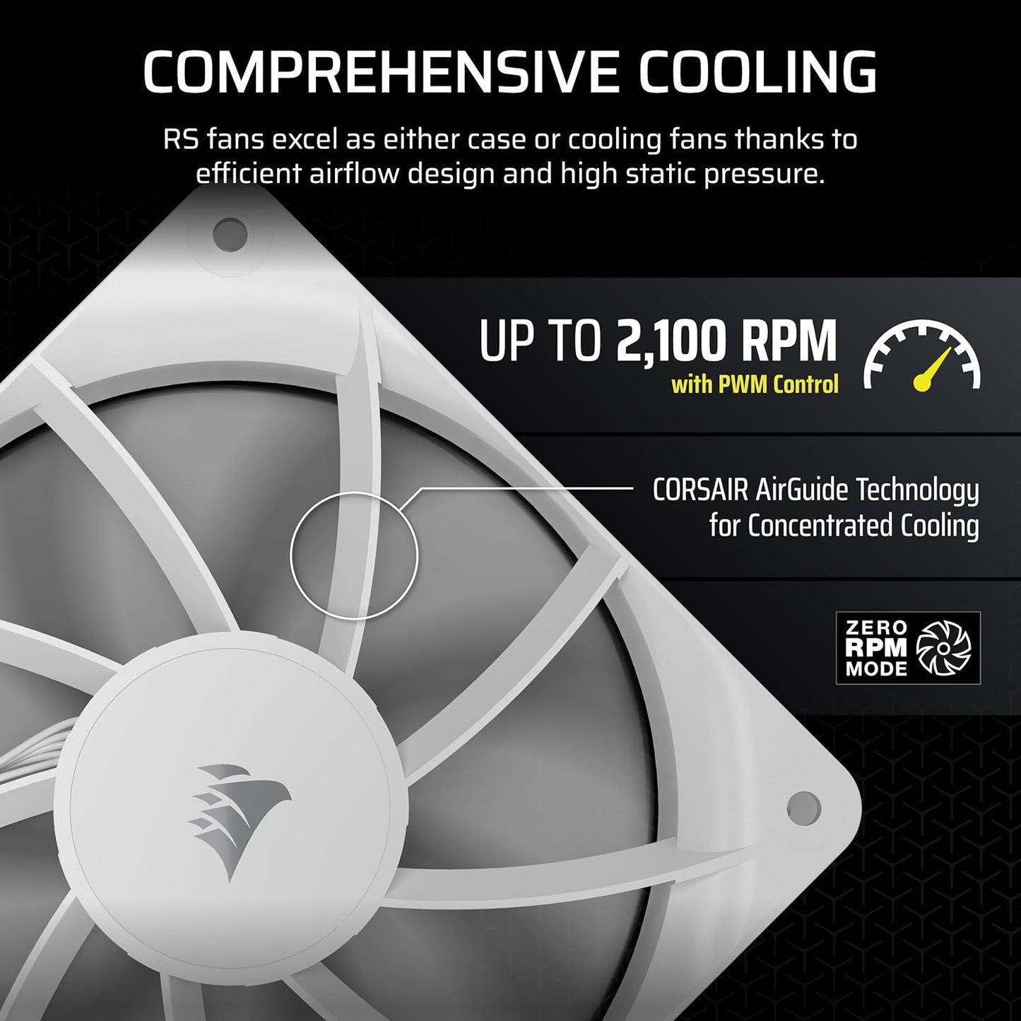 CORSAIR RS120 ARGB 120mm PWM Fan – Daisy-Chain Connection – Low-Noise – Magnetic Dome Bearing – Single Pack – White