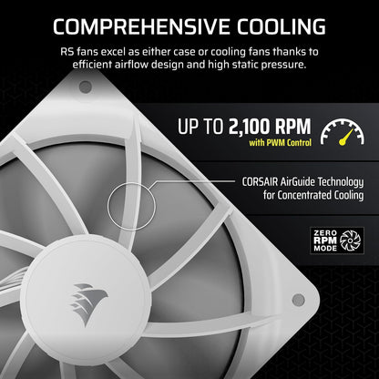 CORSAIR RS120 ARGB 120mm PWM Fan – Daisy-Chain Connection – Low-Noise – Magnetic Dome Bearing – Single Pack – White