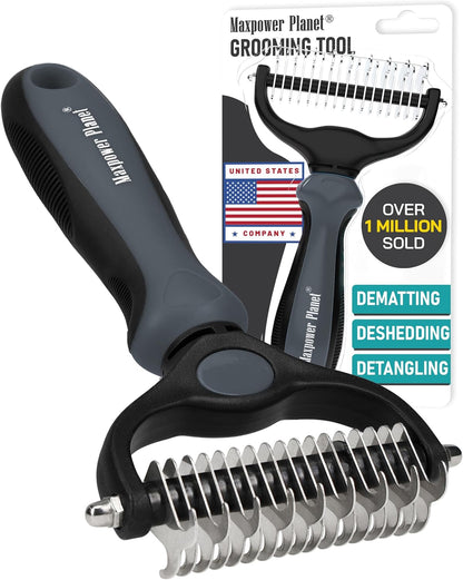 Maxpower Planet Pet Grooming Brush - Double Sided Shedding, Dematting - Undercoat Rake for Dogs - Dog Grooming Brush - Deshedding Brush for Dogs - Dog Brush, Cat Brush, Reduce Shedding by 95%, Black