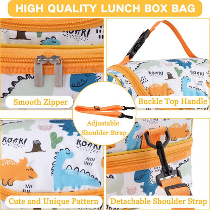 VASCHY Lunch Box Bag Men, Insulated Two Compartments Bento Cooler Bags for Adults/Women/Kids for School,Daycare,Kindergarten,Picnic Black