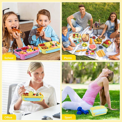 MaMix Bento Lunch Box Adult, Kids, Lunch Containers for Adults/Kids/Students,1300ML-4 Compartment (Blue)