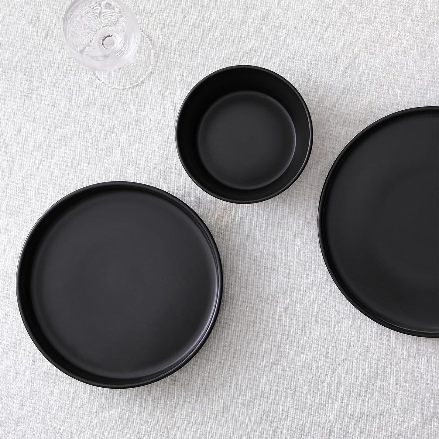 Stone Lain Celina Stoneware 12-Piece Dinnerware Set, Cereal and Pasta Bowls, Black