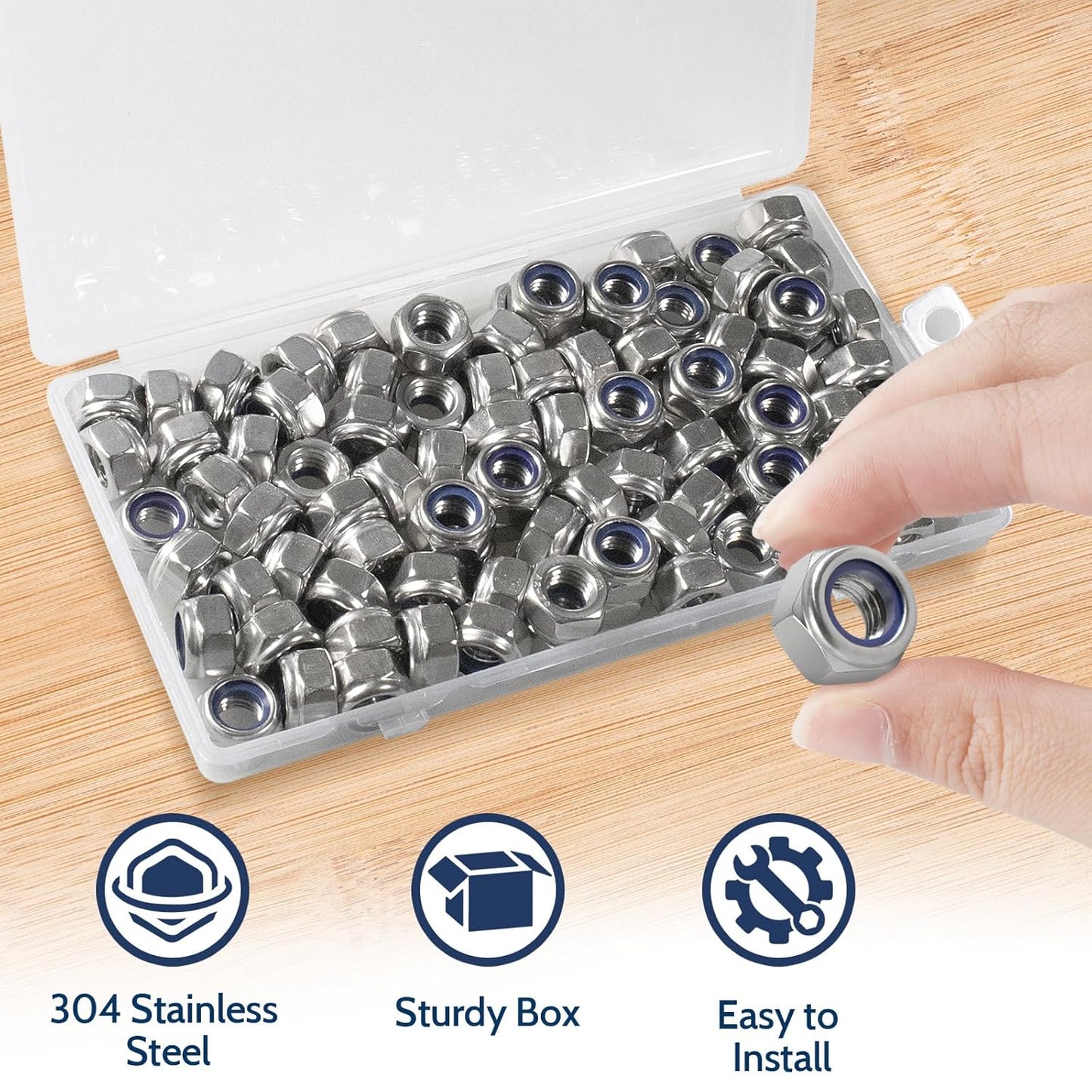 Vifmy 110 Pack 1/4"-20 Inch Lock Nuts,304 (A2-70) Stainless Steel Nylon Insert Locknuts,Standard Inch Thread Nylock Nuts for Bolts