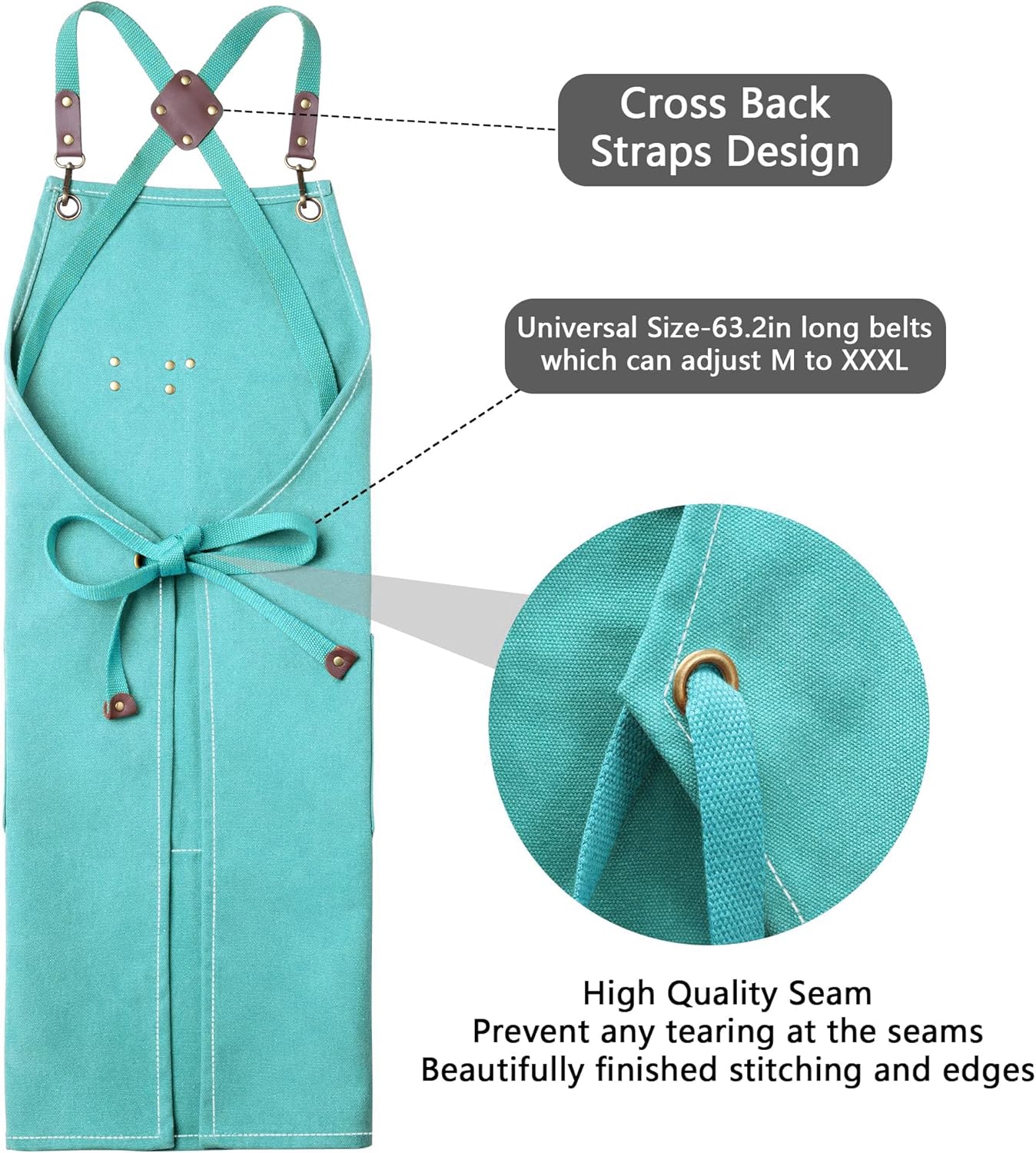 CONTAIL Chef Apron for Men Women,Canvas Aprons with Pockets-Cross Back Kitchen Apron for Cooking Grilling Baking BBQ Barber