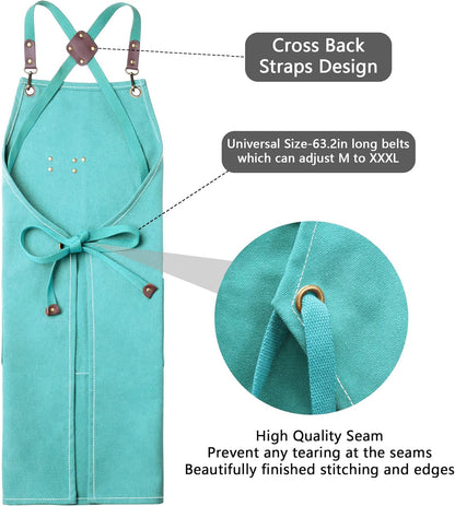 CONTAIL Chef Apron for Men Women,Canvas Aprons with Pockets-Cross Back Kitchen Apron for Cooking Grilling Baking BBQ Barber