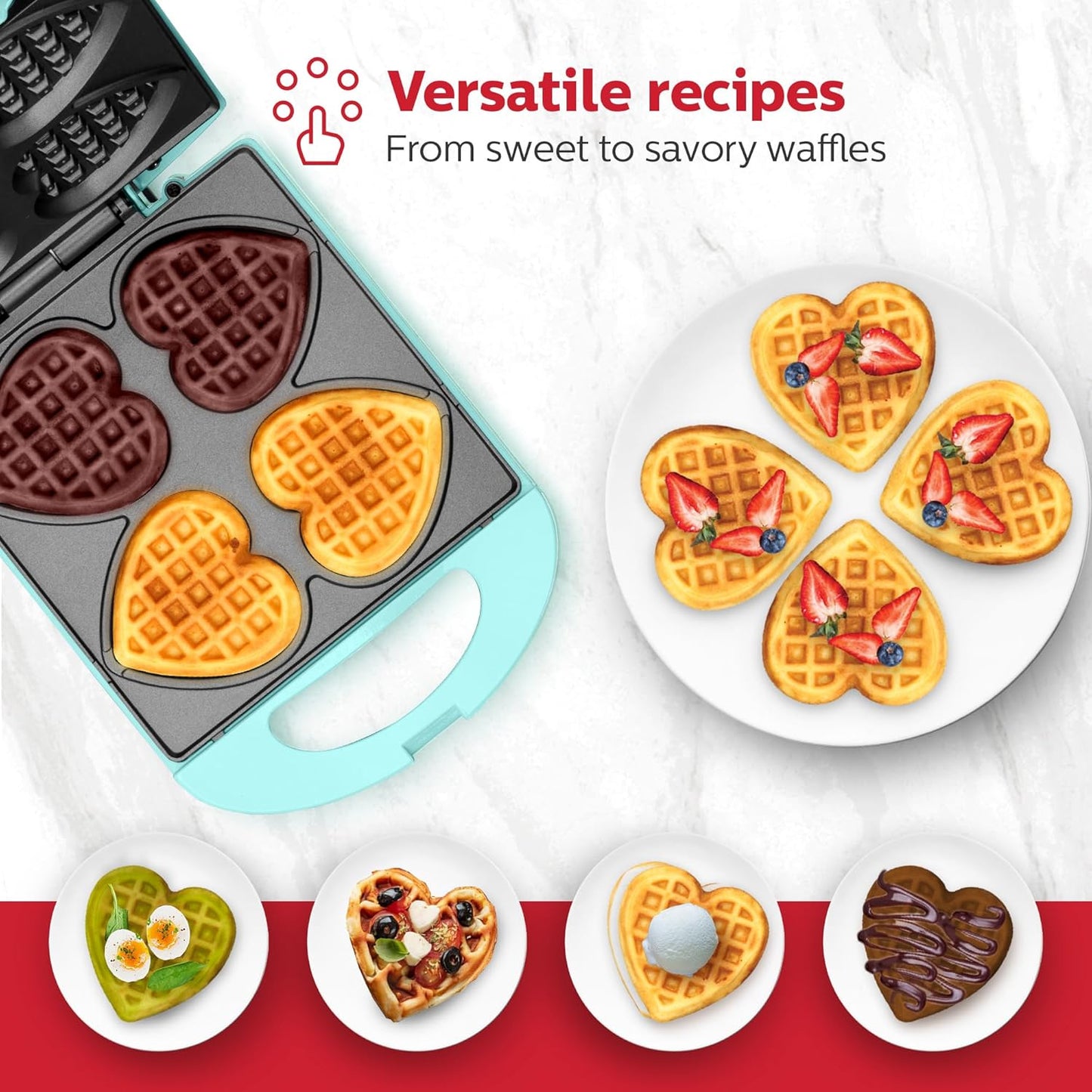Holstein Housewares - Non-Stick Heart Waffle Maker, Lavender - Makes 4 Heart-Shaped Waffles in Minutes