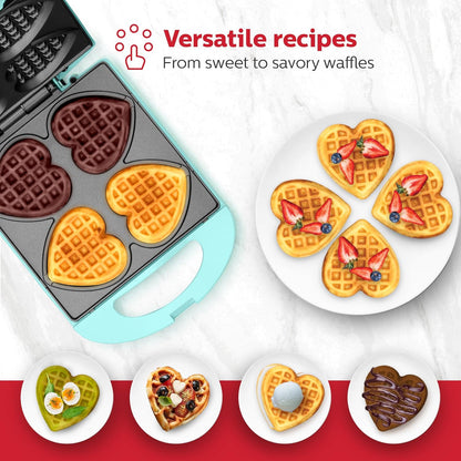 Holstein Housewares - Non-Stick Heart Waffle Maker, Lavender - Makes 4 Heart-Shaped Waffles in Minutes