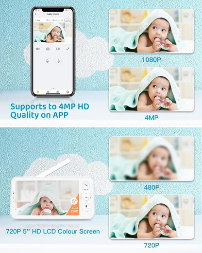 Arenti Baby Monitor 2 Cameras, 2K Smart Baby Camera 2PC with 5-Inch Upgraded Wireless Display 1PC, Super Night Vision, Lullabies, Cry & Motion Detection, Temp & Humidity Sensor, Two Way Audio, ‎Wifi 6