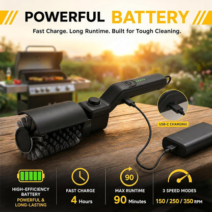 Upgraded Electric Brush,Rechargeable Cordless Grill Cleaning Brush,Stainless Steel Head,3 Speeds,90 Minutes Run Time