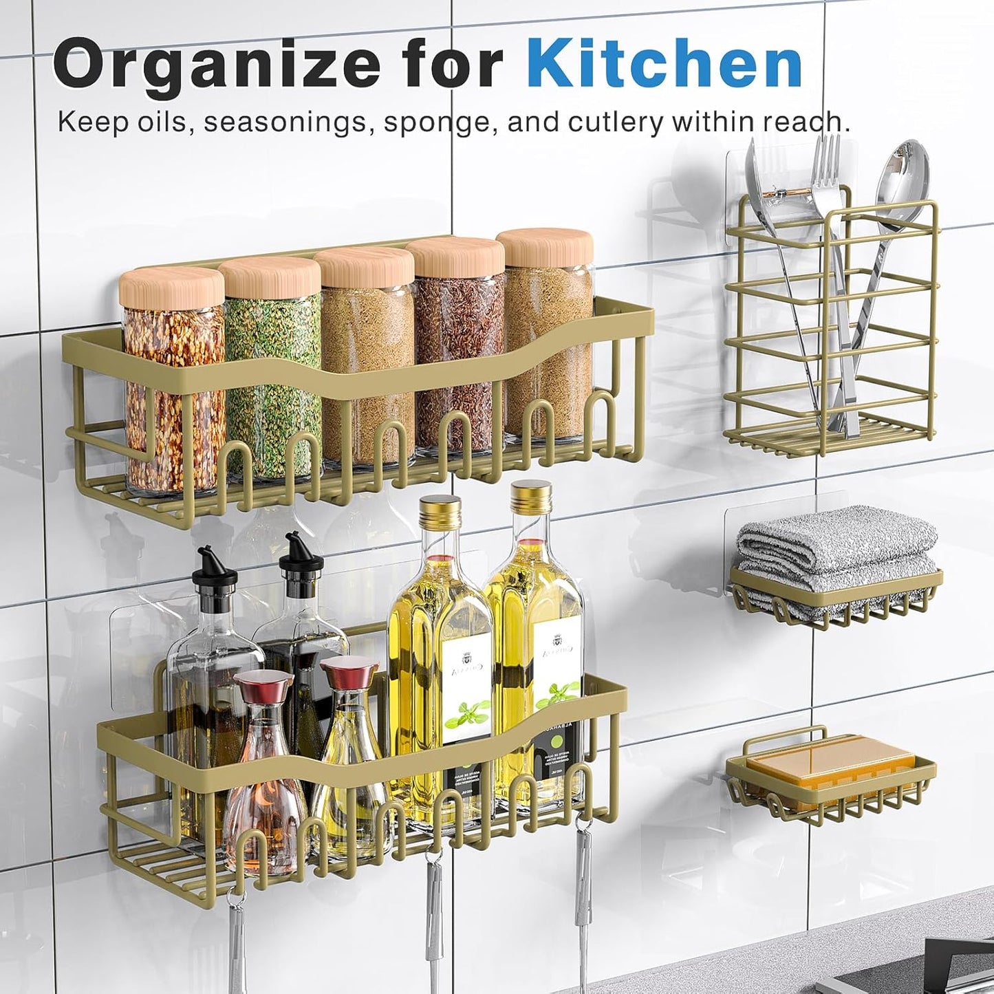 EUDELE 5-Pack Rustproof Stainless Steel Shower Caddy – No Drill Adhesive Bathroom Organizer with Large Capacity, Spacious Shower Shelves for Inside Shower, Kitchen & Home Decor Storage