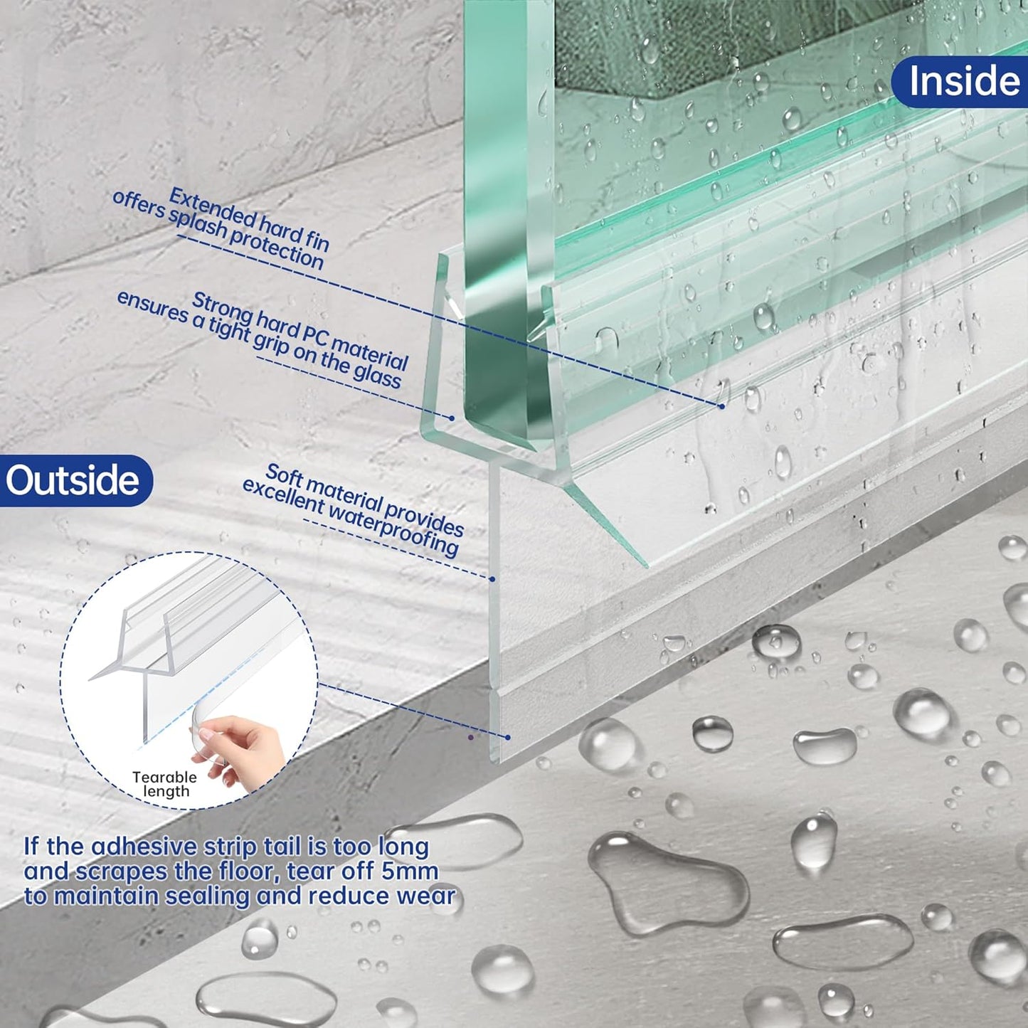 AquivaCoast 2-Pack Shower Door Bottom Seal (1/4" X 36") Clear Glass Shower Door Seal Strip - Stop Shower Leaks
