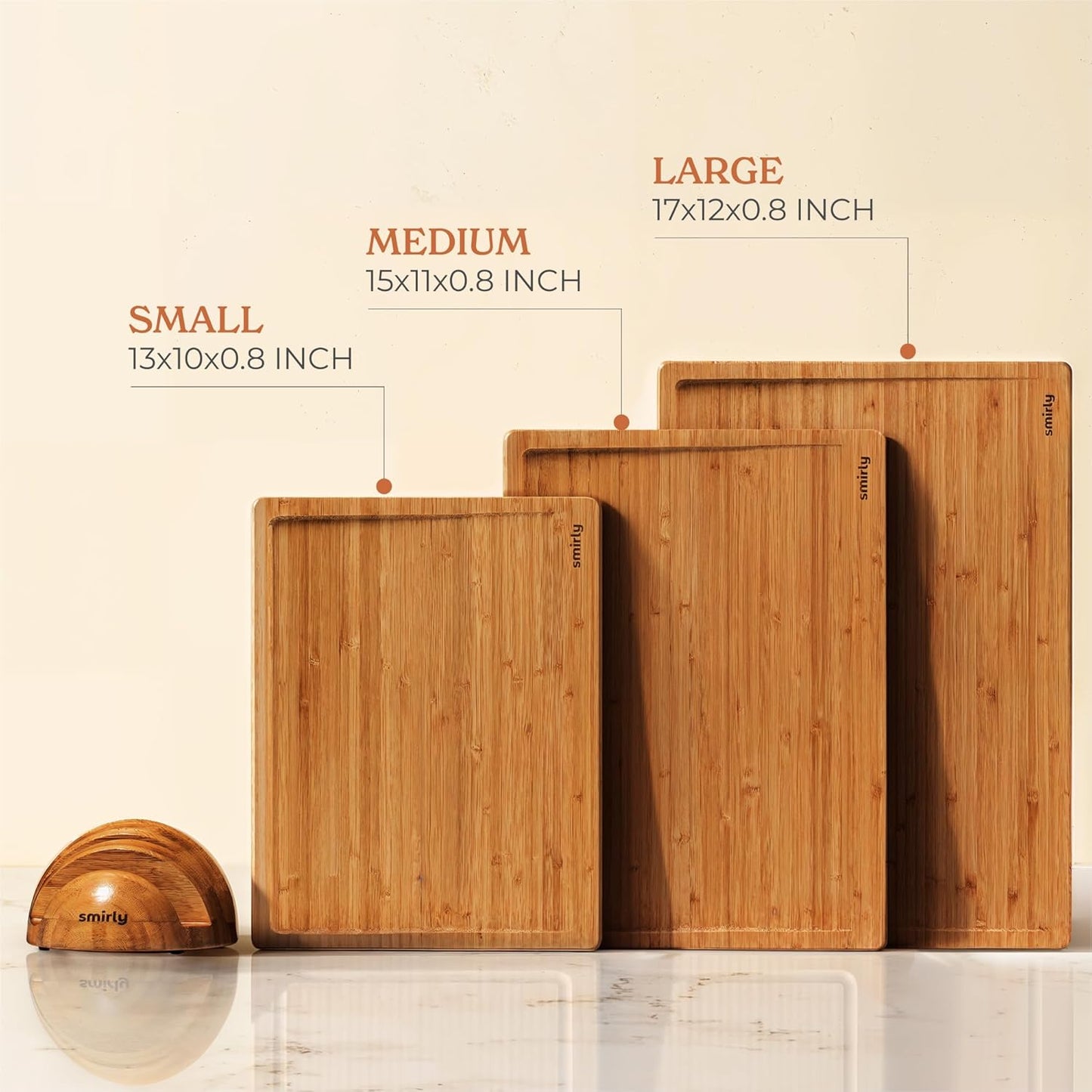 SMIRLY Wood Cutting Boards For Kitchen Meal Prep & Serving, Bamboo Cutting Board Set, Charcuterie Chopping Boards and Wooden Cutting Boards for Kitchen