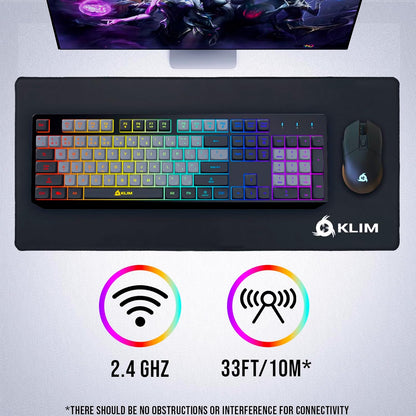 KLIM  Chroma Wireless Gaming Keyboard RGB New - Long-Lasting Rechargeable Battery - Quick and Quiet Typing - Water Resistant Backlit Wireless Keyboard for PC PS5 PS4 Mac - Black