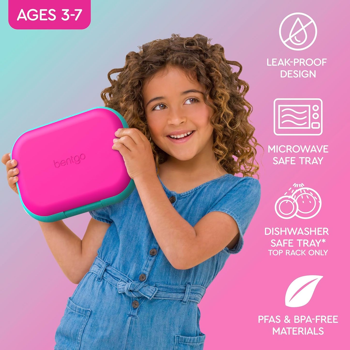 Bentgo Chill Kids Leak-Proof Lunch Box - 4-Compartment Bento Box with Built-In Ice Pack, 3.3 Cup Capacity, PFAS & BPA-Free, Microwave & Dishwasher Safe, Ideal Size for Ages 3 to 7 (Aqua)