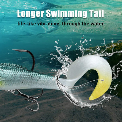 TRUSCEND Easy Catch Pre-Rigged Soft Lures, Unique Vibrating Swim Action and Trembly Sinking Move for More Bites, Amazing Soft Swimbait for Family Fishing, Fishing Lures for Bass Trout Crappie Walleye