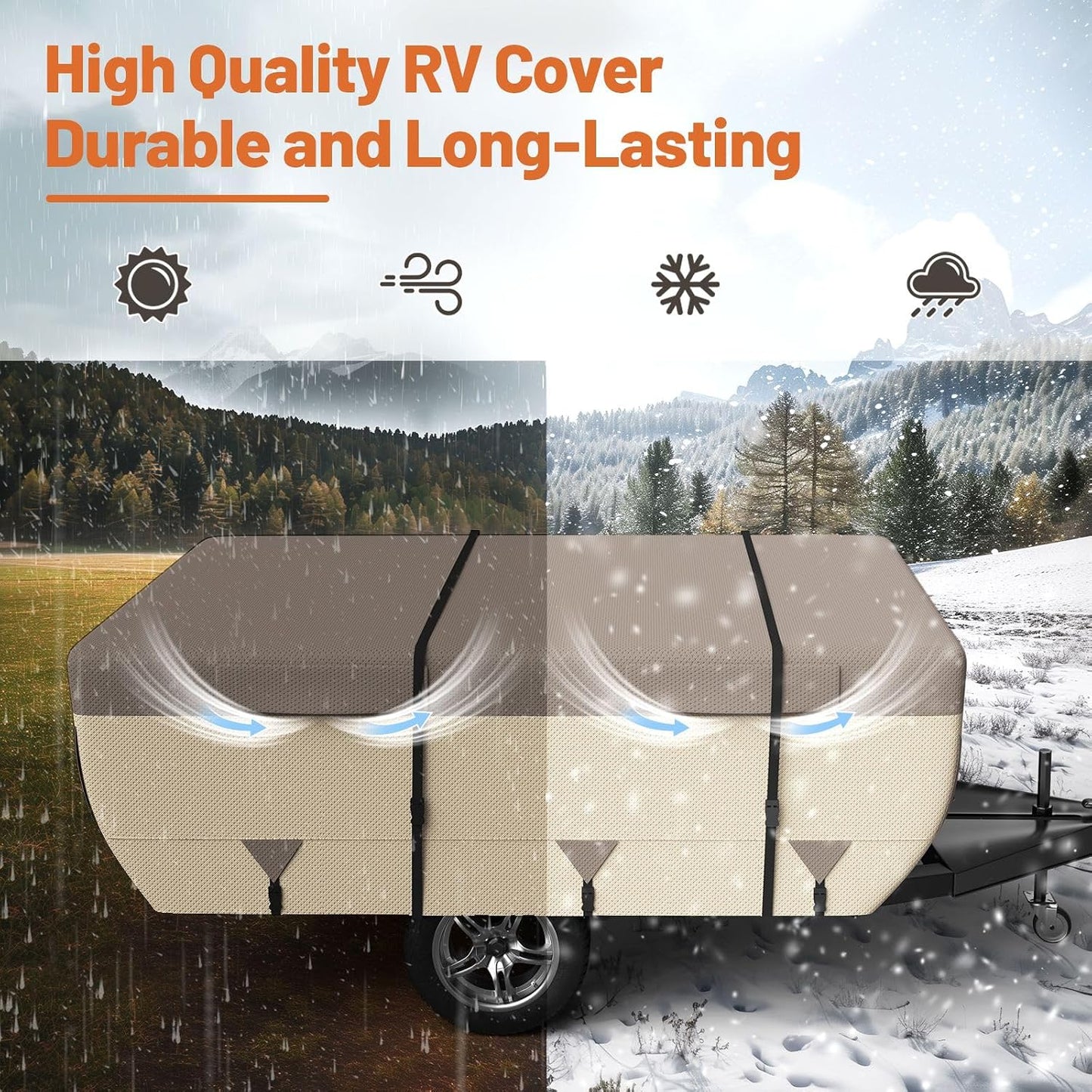 Umbrauto Pop Up Camper Cover for 10'-12' Folding Tent Trailer – Upgraded 9-Layers Top, Waterproof, Windproof, Sun-Resistant, Heavy-Duty Cover for All-Weather Winter Snow Protection