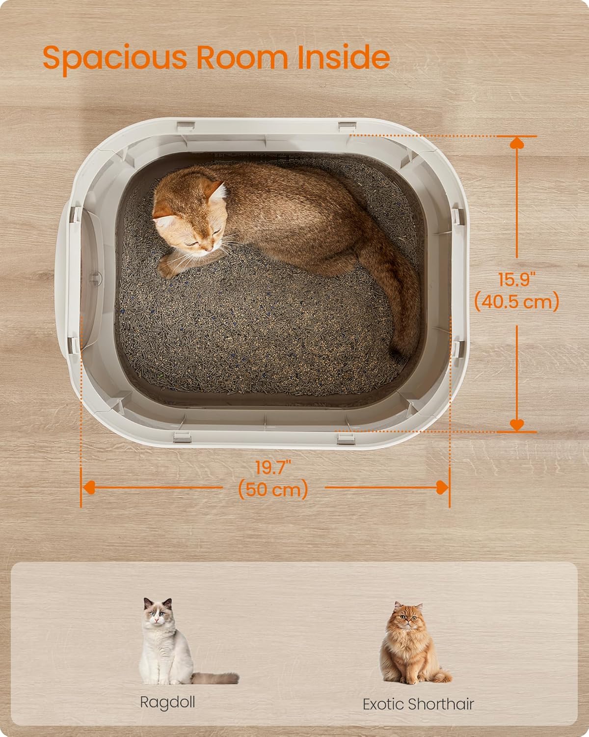 Feandrea Cat Litter Box with Lid, XL Enclosed Litter Box with Slide-Out Tray, Scoop, Brush, for Large Cat, Anti-Tracking, Anti-Leaking, Dove Gray and Slat Gray UPPT002B01