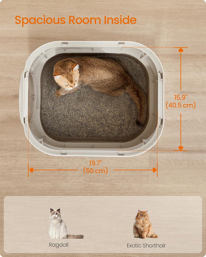 Feandrea Cat Litter Box with Lid, XL Enclosed Litter Box with Slide-Out Tray, Scoop, Brush, for Large Cat, Anti-Tracking, Anti-Leaking, Dove Gray and Slat Gray UPPT002B01