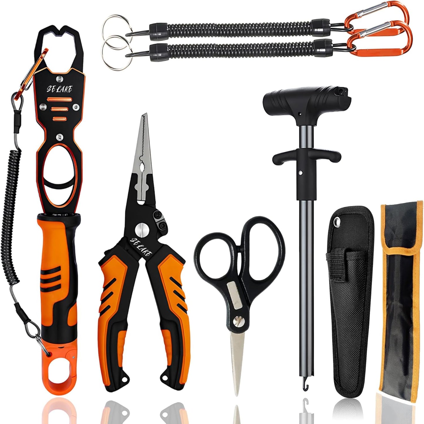 Selake 7 PCS Fishing Tool Kit - Fishing Pliers, Fish Lip Grip w/Weight Scale, Super Line Scissors, Hook Remover | All-in-One Fishing Equipment for Freshwater/Saltwater, Best Gift for Men