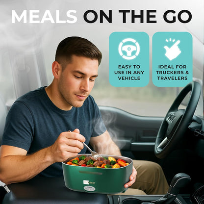 FORABEST Electric Lunch Box Food Heater 80W 1.5L Stainless Steel Heated Lunch Box for Men & Women, Universal 12/24/110/220V Self Heating Lunch Box for Car, Truck & Work, Portable Food Warmer lunch box