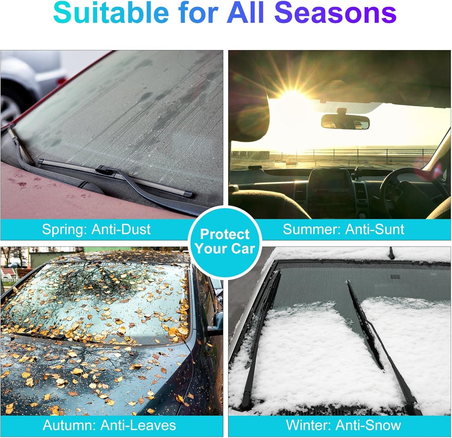 Windshield Snow Cover – Magnetic Car Snow Windscreen Cover & Sunshade – 9 Strong Magnets + Side Wing Mirror Covers – Frost Guard for Cars, SUVs & Trucks (Black, 145 × 118 cm) - PuriLite