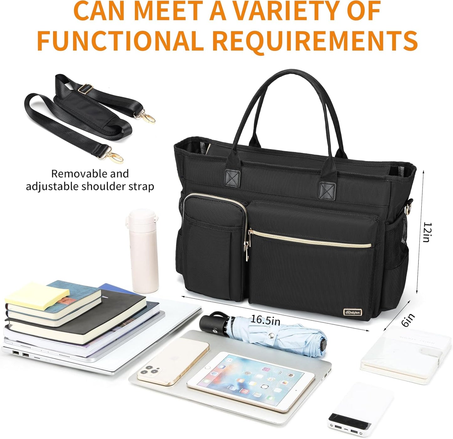 Laptop Tote Bag, Middle Size Computer Messenger Teacher Bag with 15.6'' Padded Laptop Sleeve - PuriLite