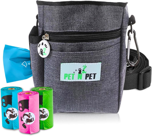 PET N PET Dog Treat Pouch for Dog Training, Doggy Treat Bag, 3 Ways to Wear Includes 3 Rolls of Poop Bags with Built-in Poop Bag Dispenser