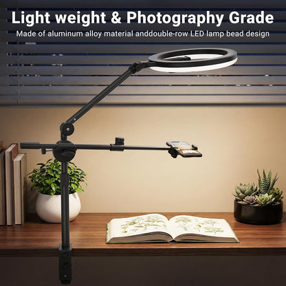 11" Ring Light with Stand, Featuring Overhead Phone Mount and Desk Ring Light with Phone Holder, Perfect for Phone Stand for Recording and Product Photography, Live Streaming YouTube TikTok