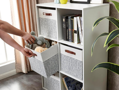 DECOMOMO Fabric Cube Storage Bin - Storage Baskets for Shelves, Kallax (Grey & White, 13 inch Cube) - 4 Pack