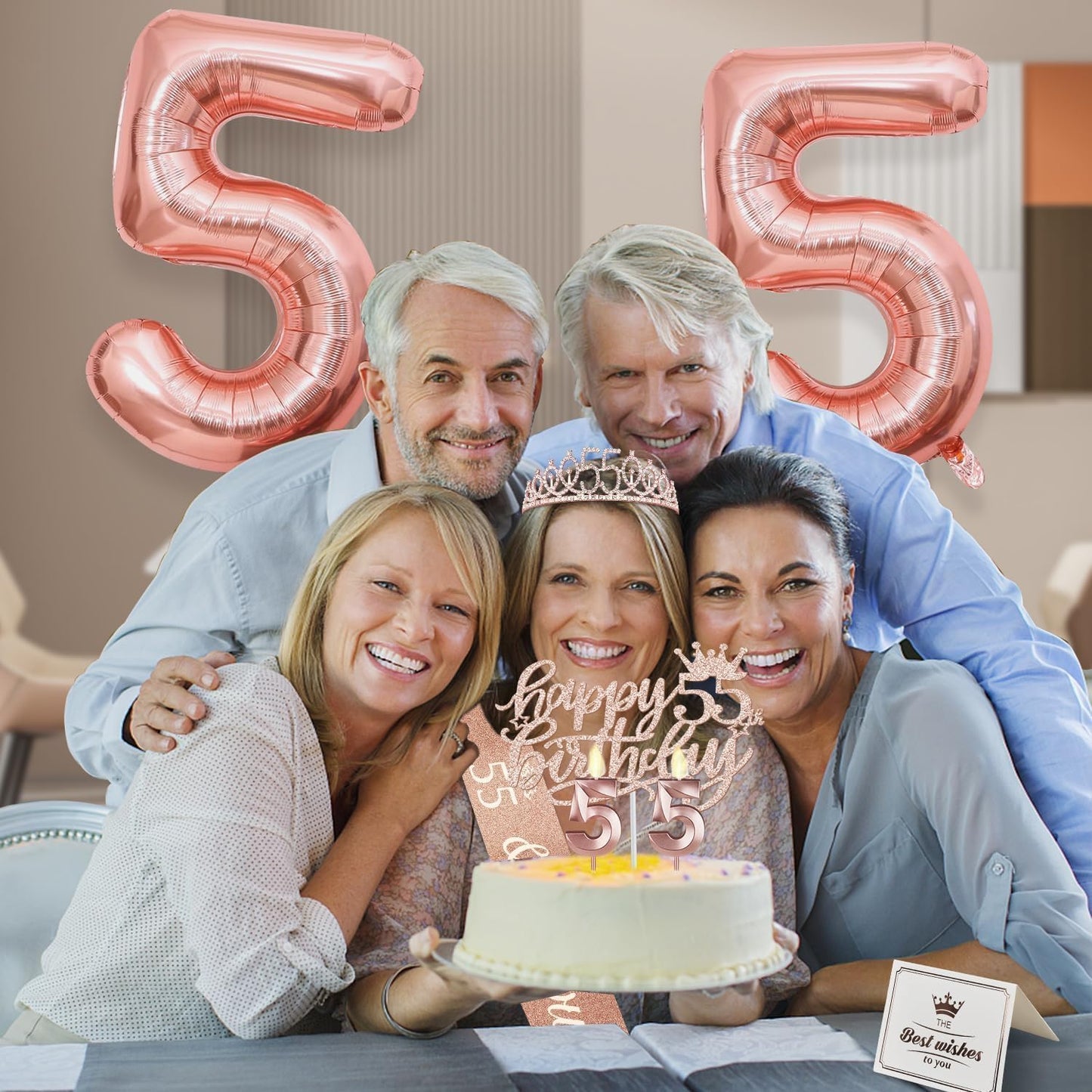 65th Birthday Decorations for Women, Including 65th Birthday Sash and Crown, Cake Topper and Candles, Number Balloons Rose Gold, 65 Year Old Gifts for Women