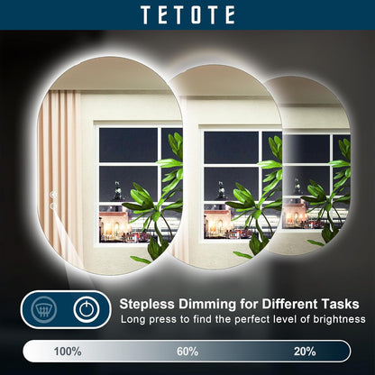 TETOTE 28 Inch Round LED Bathroom Vanity Mirror, Anti-Fog Dimmable Lights IP54 Waterproof Circle Makeup Wall Mounted Mirror