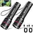 LE Rechargeable Flashlight, LED Flashlight 1000lm USB Tactical Flashlight Rechargeable Ultra Bright, Waterproof Flashlight with 5 Lighting Modes, Zoomable LED Torch Light for Camping, Running, Walking - PuriLite